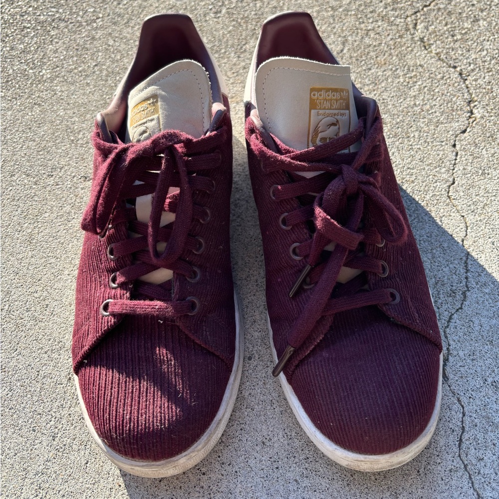 Mens Size 9.5 - Adidas Stan Smith Maroon Corduroy Shoes Sneakers